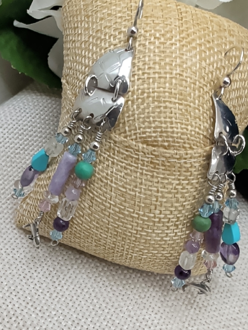 Signed Sterling Silver Dolphin Artisan Chandelier Earrings FL Keys 1990s - Picture 15 of 17
